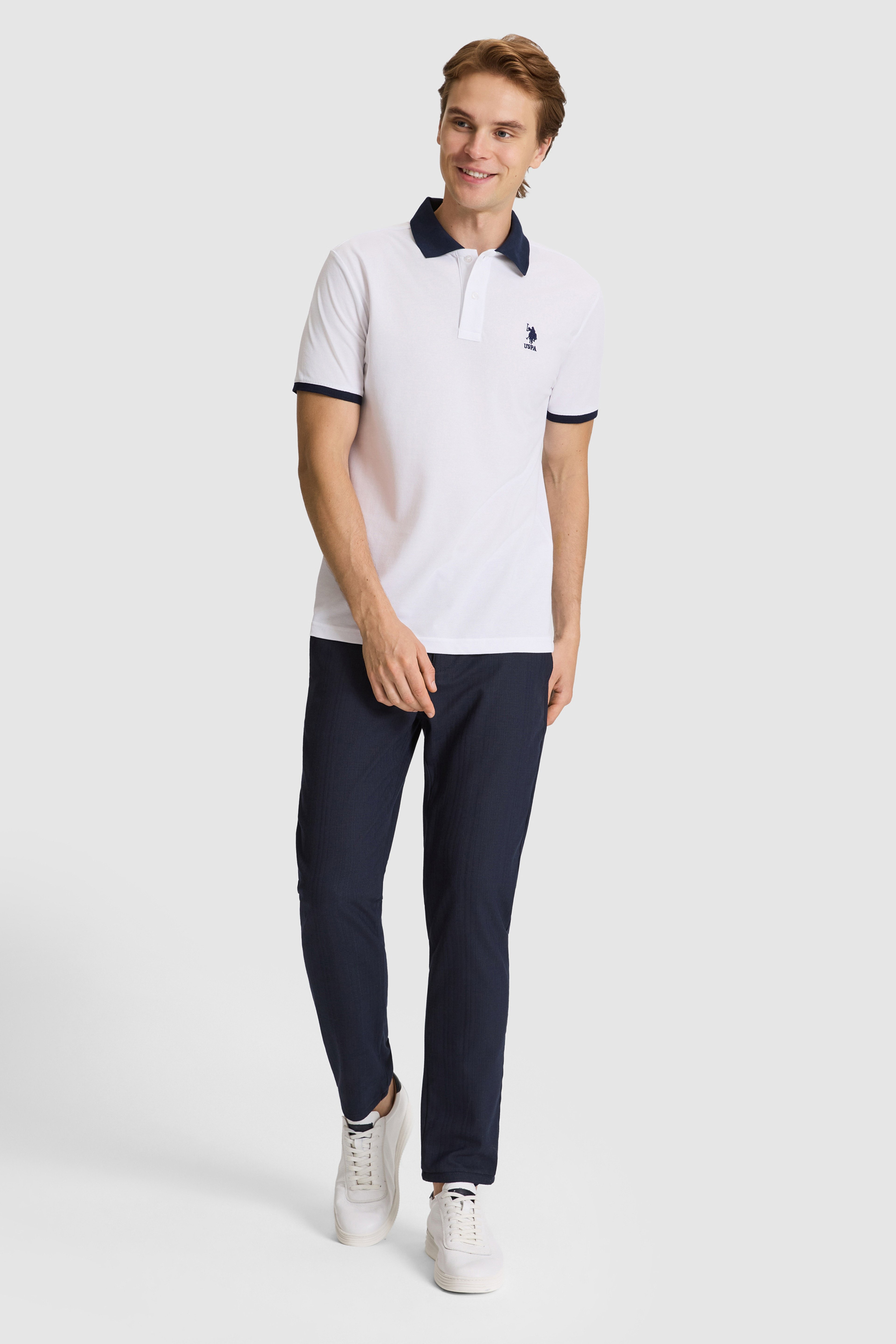 Erkek Beyaz Regular Fit Polo Yaka Basic Tişört - Image 4