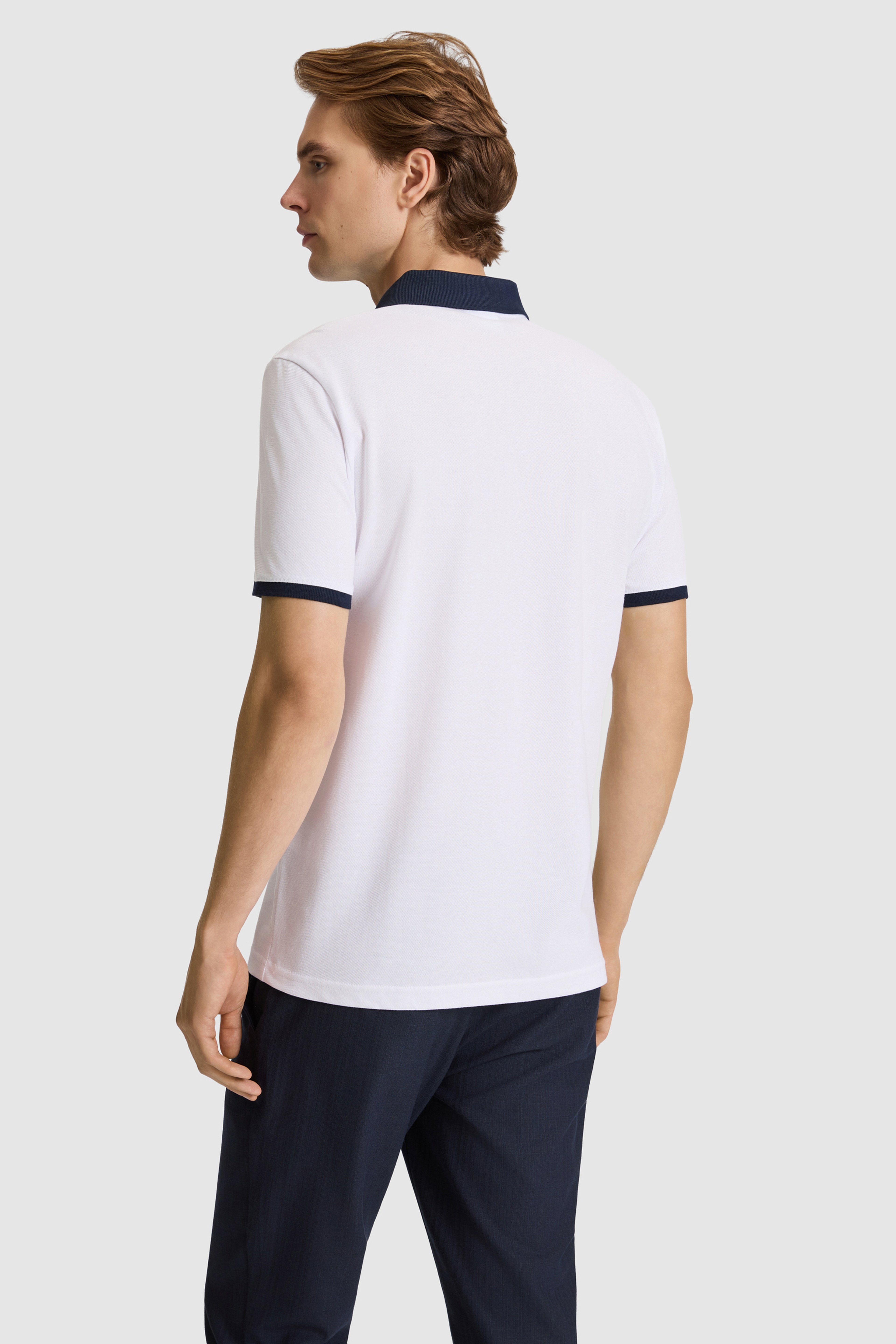 Erkek Beyaz Regular Fit Polo Yaka Basic Tişört - Image 5