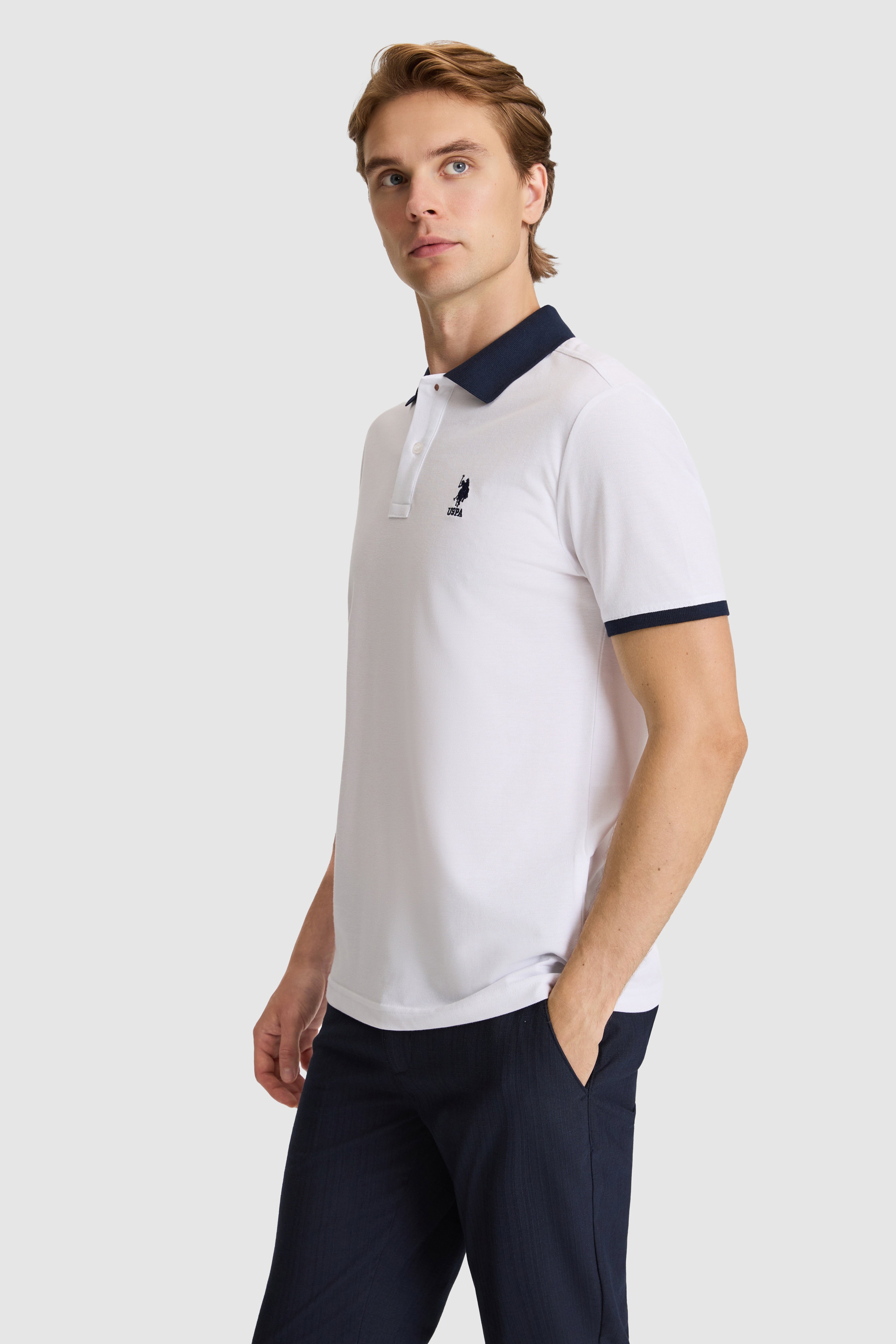 Erkek Beyaz Regular Fit Polo Yaka Basic Tişört
