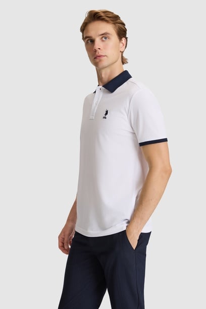 Erkek Beyaz Regular Fit Polo Yaka Basic Tişört