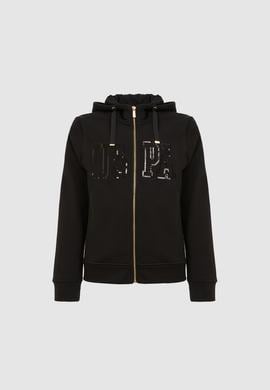 Kadın Siyah Fermuarlı Kapüşonlu Basic Sweatshirt - 50321806022