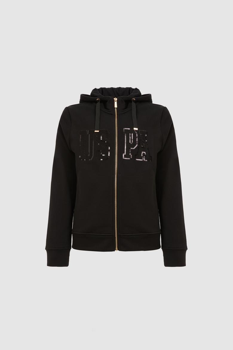 Kadın Siyah Fermuarlı Kapüşonlu Basic Sweatshirt - 50321806022