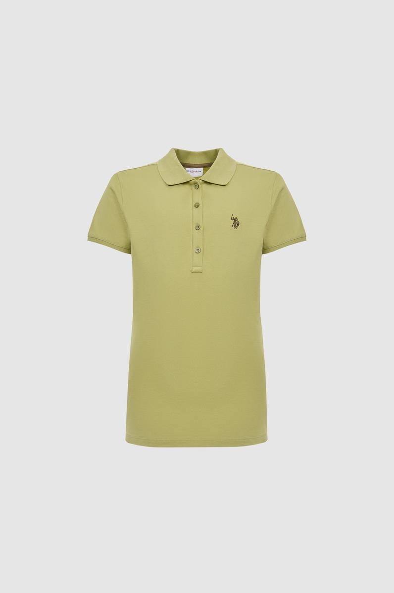 Kadın Yeşil Polo Yaka Basic Tişört