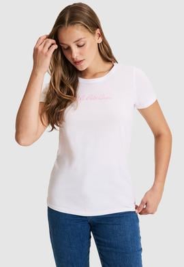 Kadın Beyaz Bisiklet Yaka Basic Tişört - 50323450016