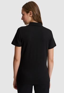 Kadın Siyah Polo Yaka Basic Tişört - 50323575039