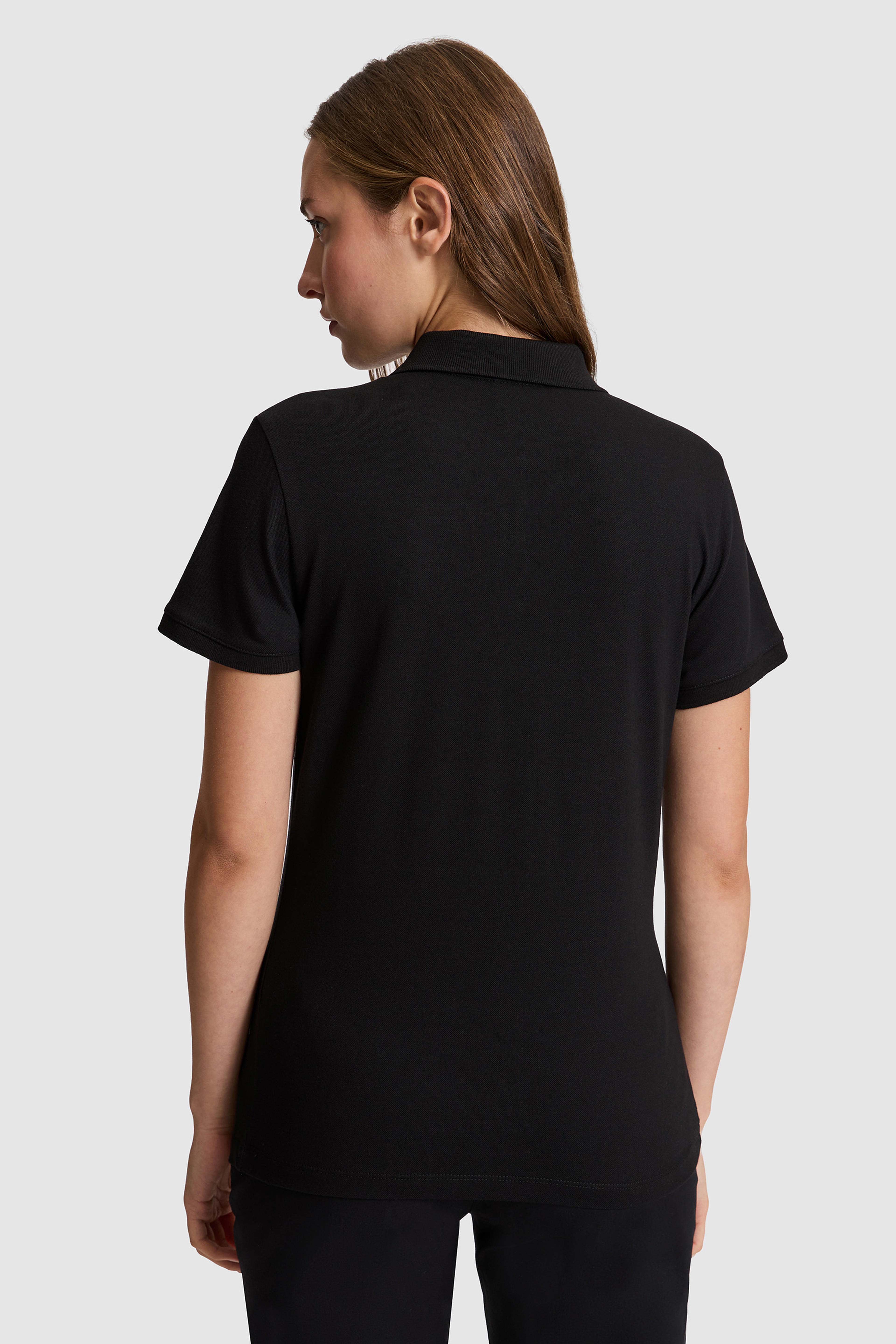 Kadın Siyah Polo Yaka Basic Tişört - Image 6