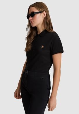 Kadın Siyah Polo Yaka Basic Tişört - 50323575039