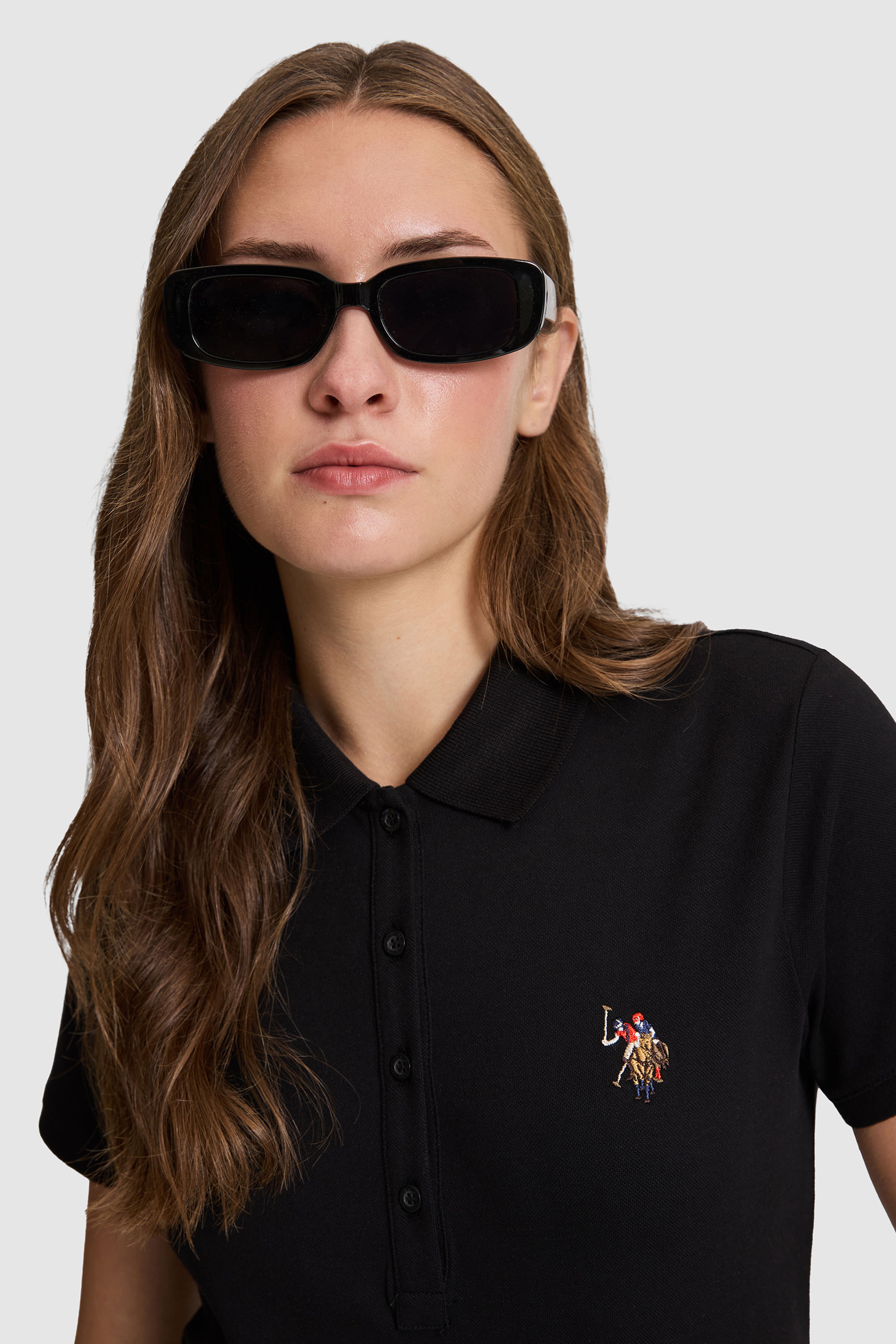 Kadın Siyah Polo Yaka Basic Tişört - Image 2