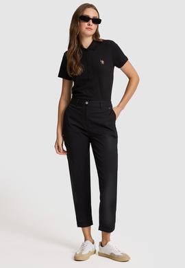 Kadın Siyah Polo Yaka Basic Tişört - 50323575039