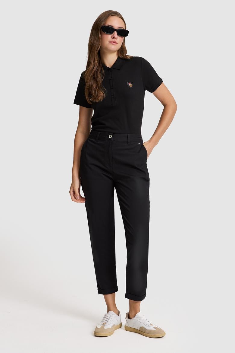 Kadın Siyah Polo Yaka Basic Tişört - 50323575039