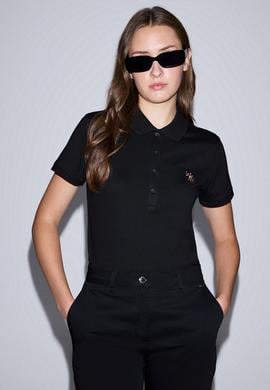 Kadın Siyah Polo Yaka Basic Tişört - 50323575039