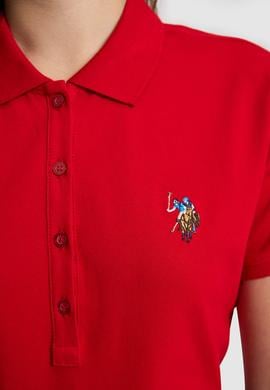 Kadın Kırmızı Polo Yaka Basic Tişört - 50323575013