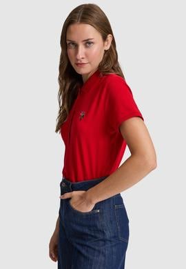 Kadın Kırmızı Polo Yaka Basic Tişört - 50323575013