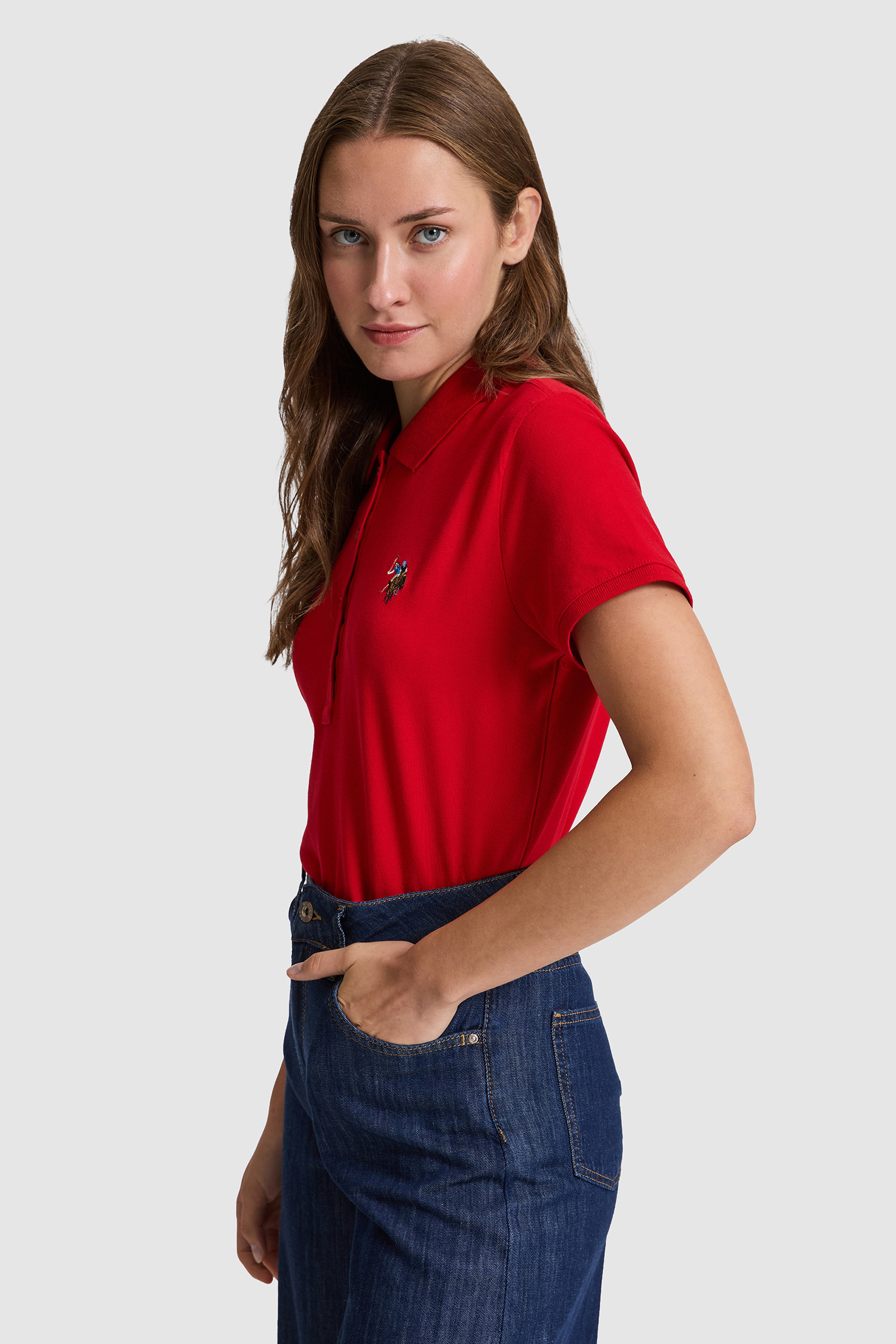 Kadın Kırmızı Polo Yaka Basic Tişört