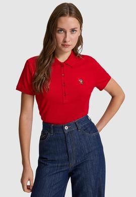 Kadın Kırmızı Polo Yaka Basic Tişört - 50323575013