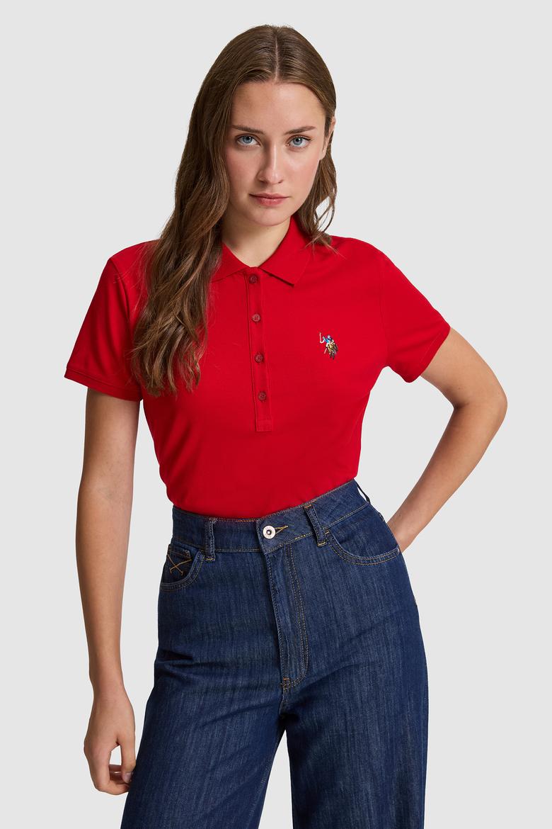 Kadın Kırmızı Polo Yaka Basic Tişört