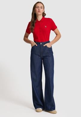 Kadın Kırmızı Polo Yaka Basic Tişört - 50323575013