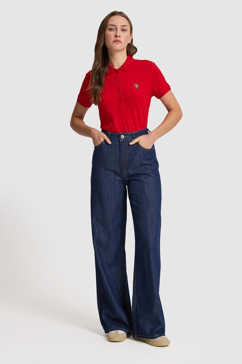 Kadın Kırmızı Polo Yaka Basic Tişört - 50323575013
