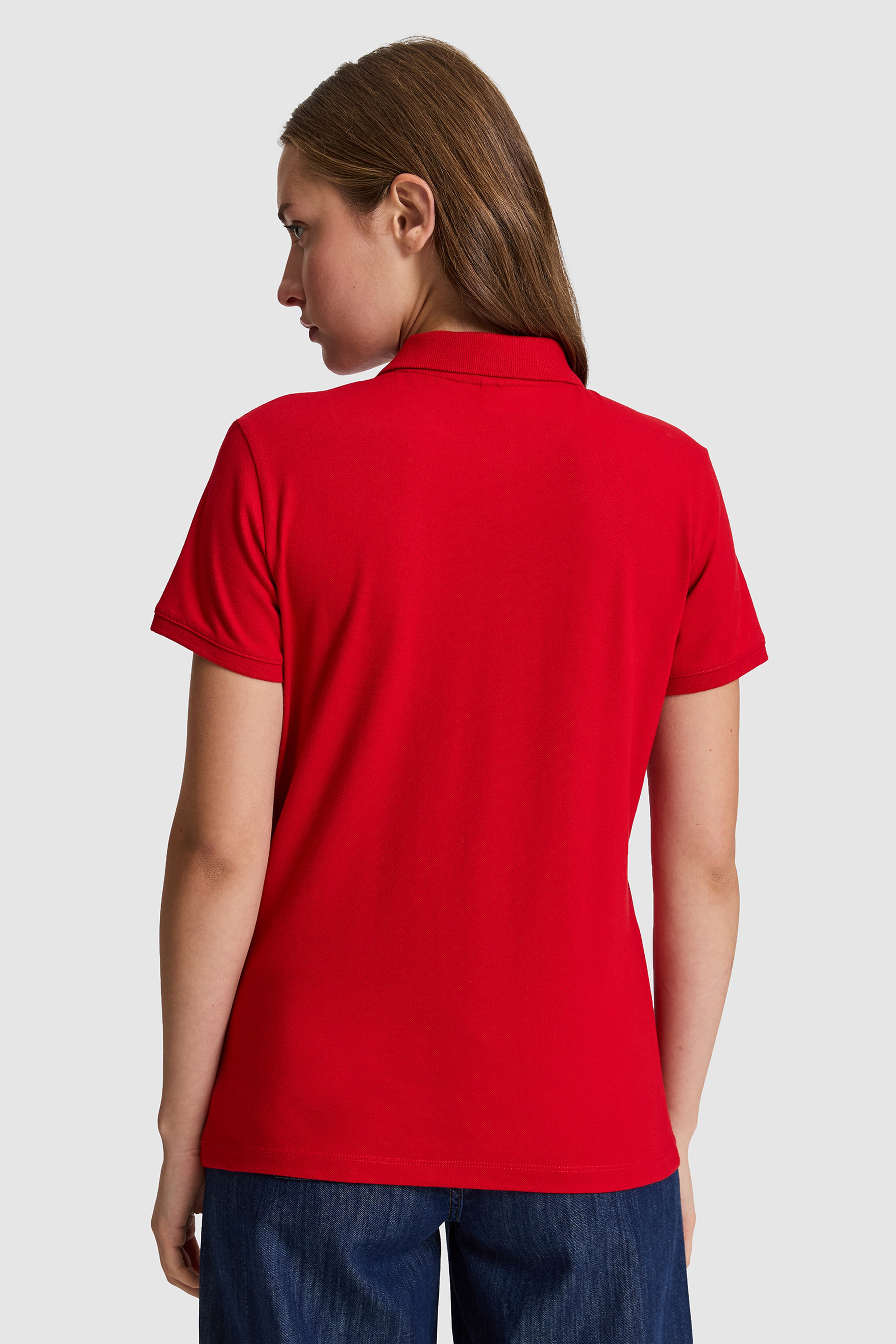 Kadın Kırmızı Polo Yaka Basic Tişört - Image 5