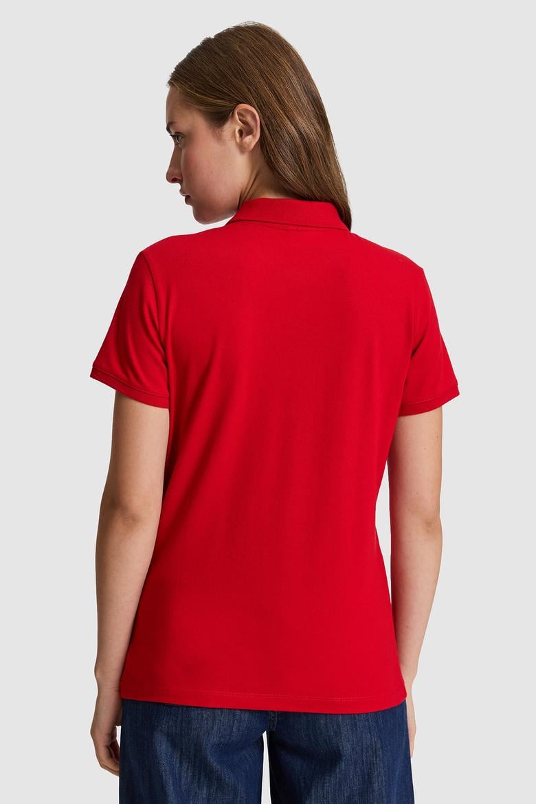 Kadın Kırmızı Polo Yaka Basic Tişört - 50323575013