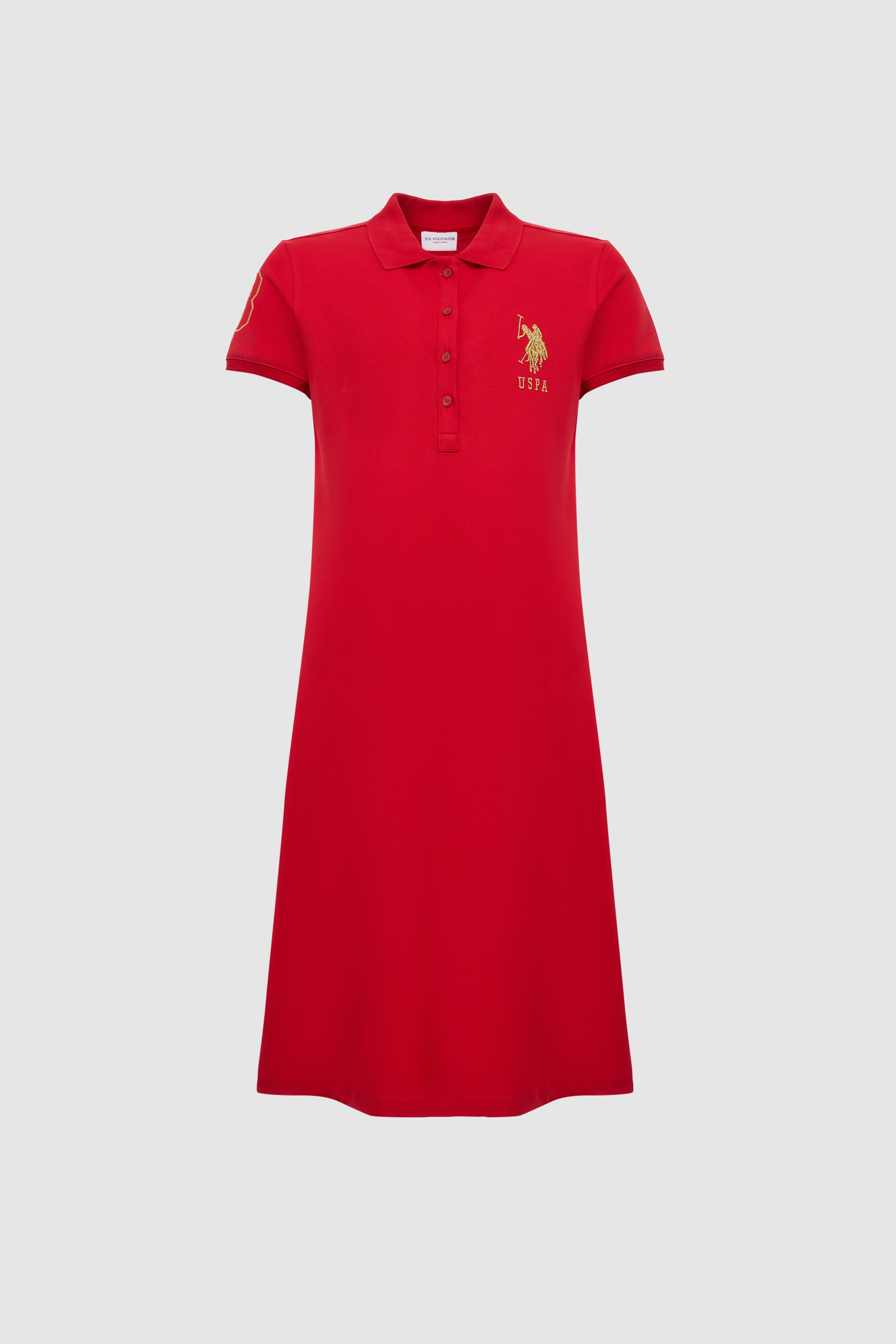 Kadın Kırmızı Polo Yaka Mini Boy Örme Elbise - Image 7