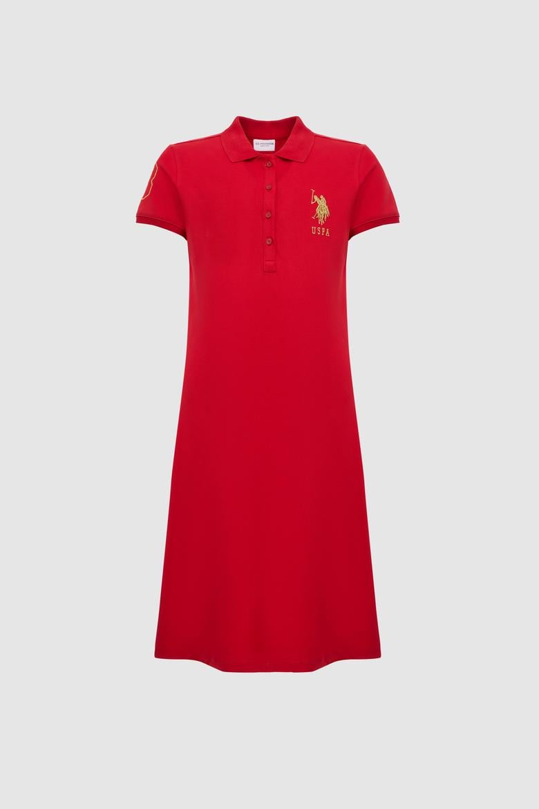 Kadın Kırmızı Polo Yaka Mini Boy Örme Elbise - 50297457048