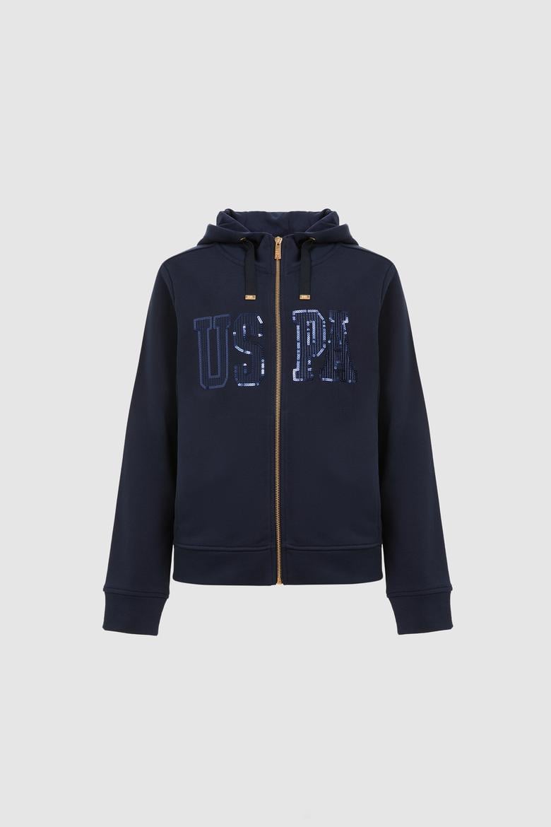 Kadın Lacivert Fermuarlı Kapüşonlu Basic Sweatshirt - 50321806008
