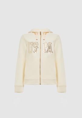 Kadın Krem Fermuarlı Kapüşonlu Basic Sweatshirt - 50321806056