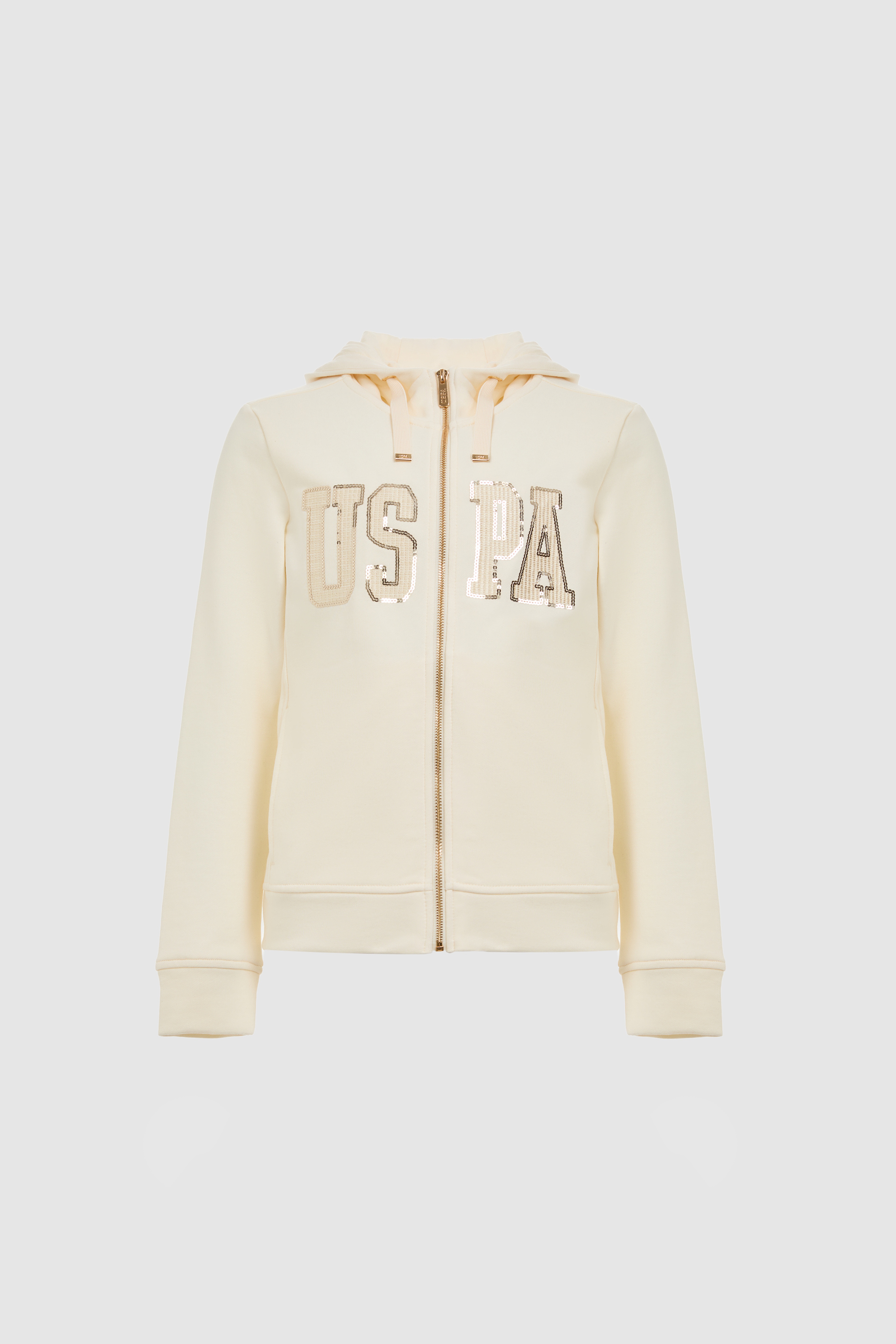 Kadın Krem Fermuarlı Kapüşonlu Basic Sweatshirt - Image 7