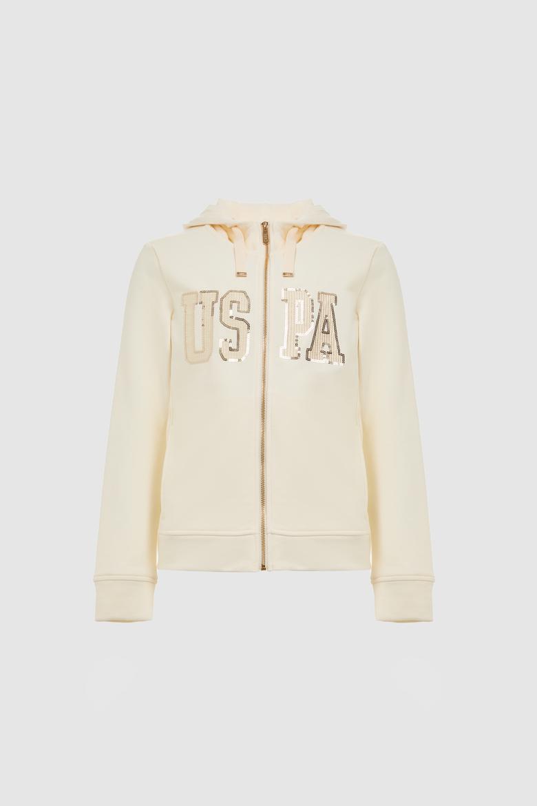 Kadın Krem Fermuarlı Kapüşonlu Basic Sweatshirt - 50321806056