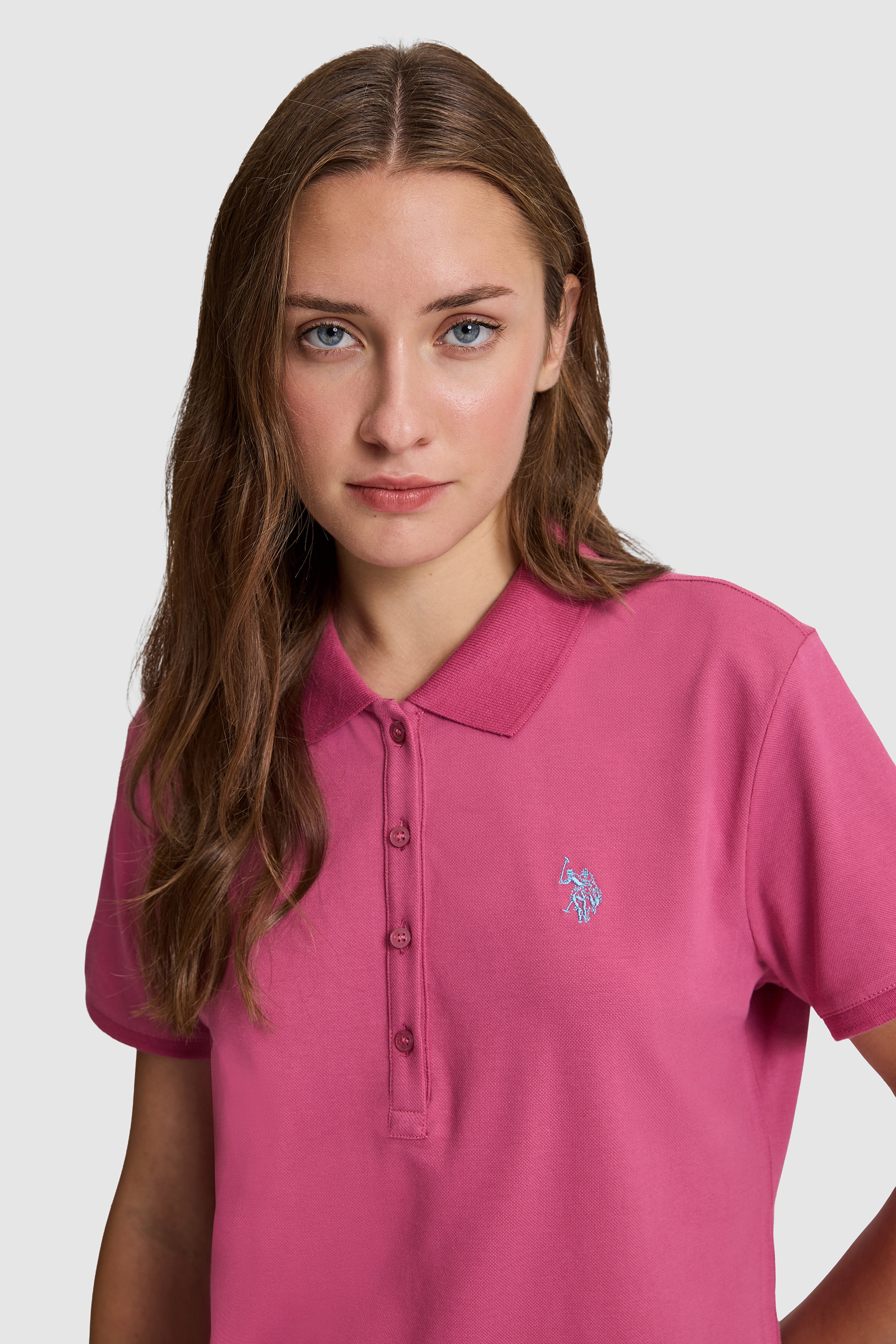 Kadın Fuşya Polo Yaka Basic Tişört - Image 2
