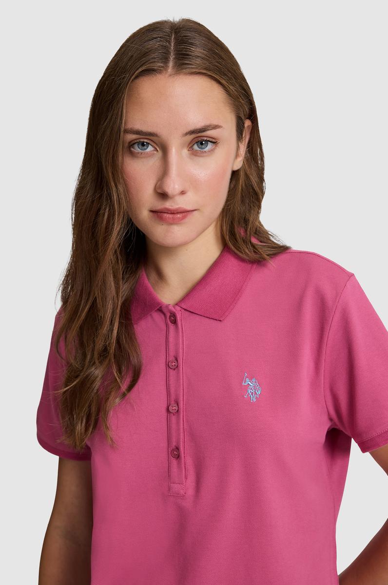 Kadın Fuşya Polo Yaka Basic Tişört