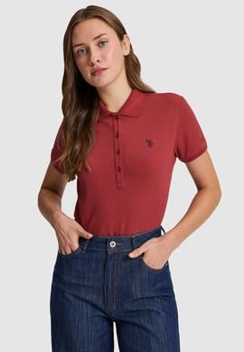 Kadın Vişne Polo Yaka Basic Tişört - 50321818152