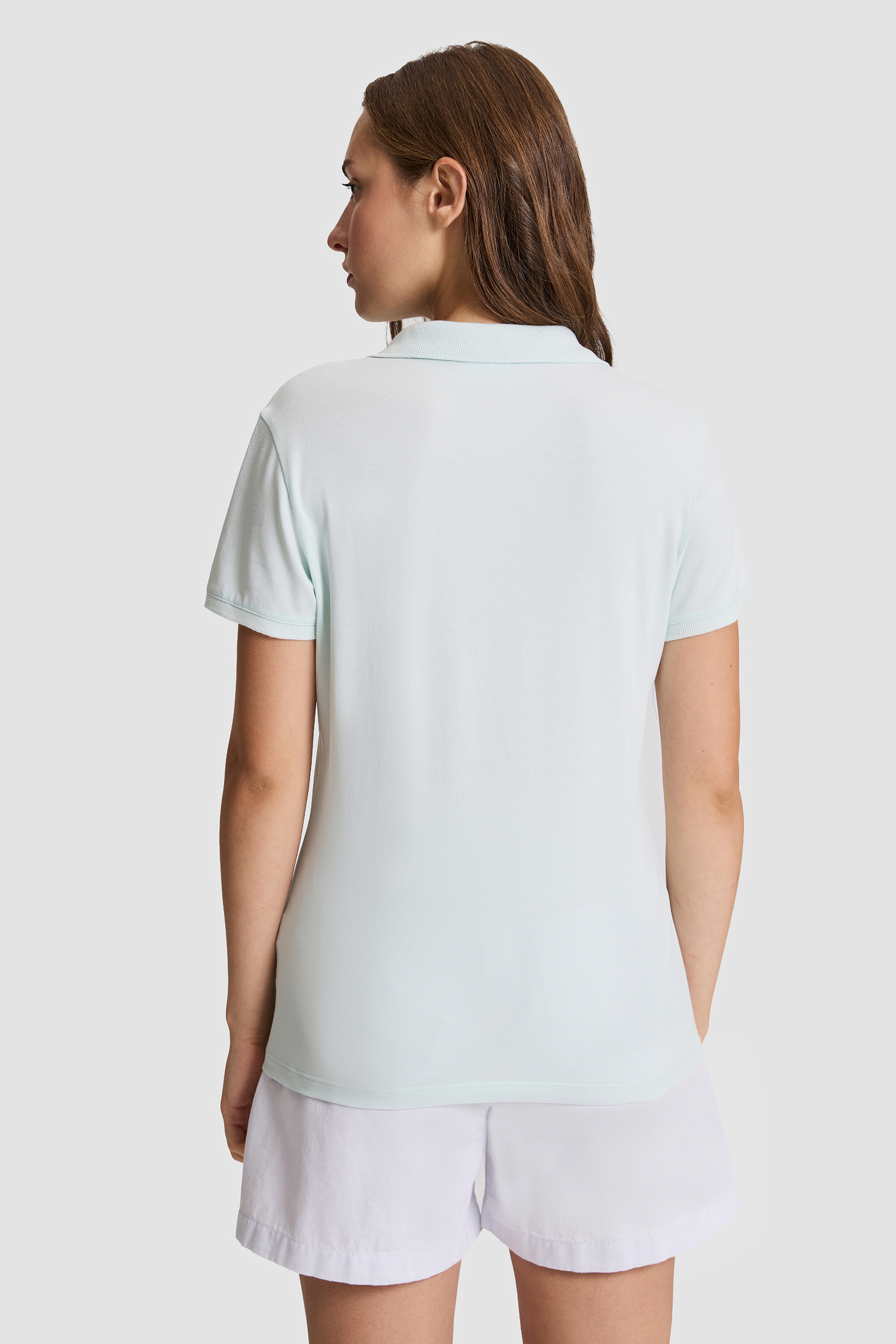 Kadın Su Yeşili Polo Yaka Basic Tişört - Image 5