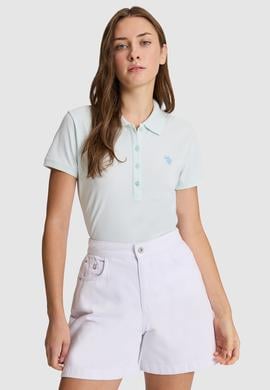 Kadın Su Yeşili Polo Yaka Basic Tişört - 50321818205