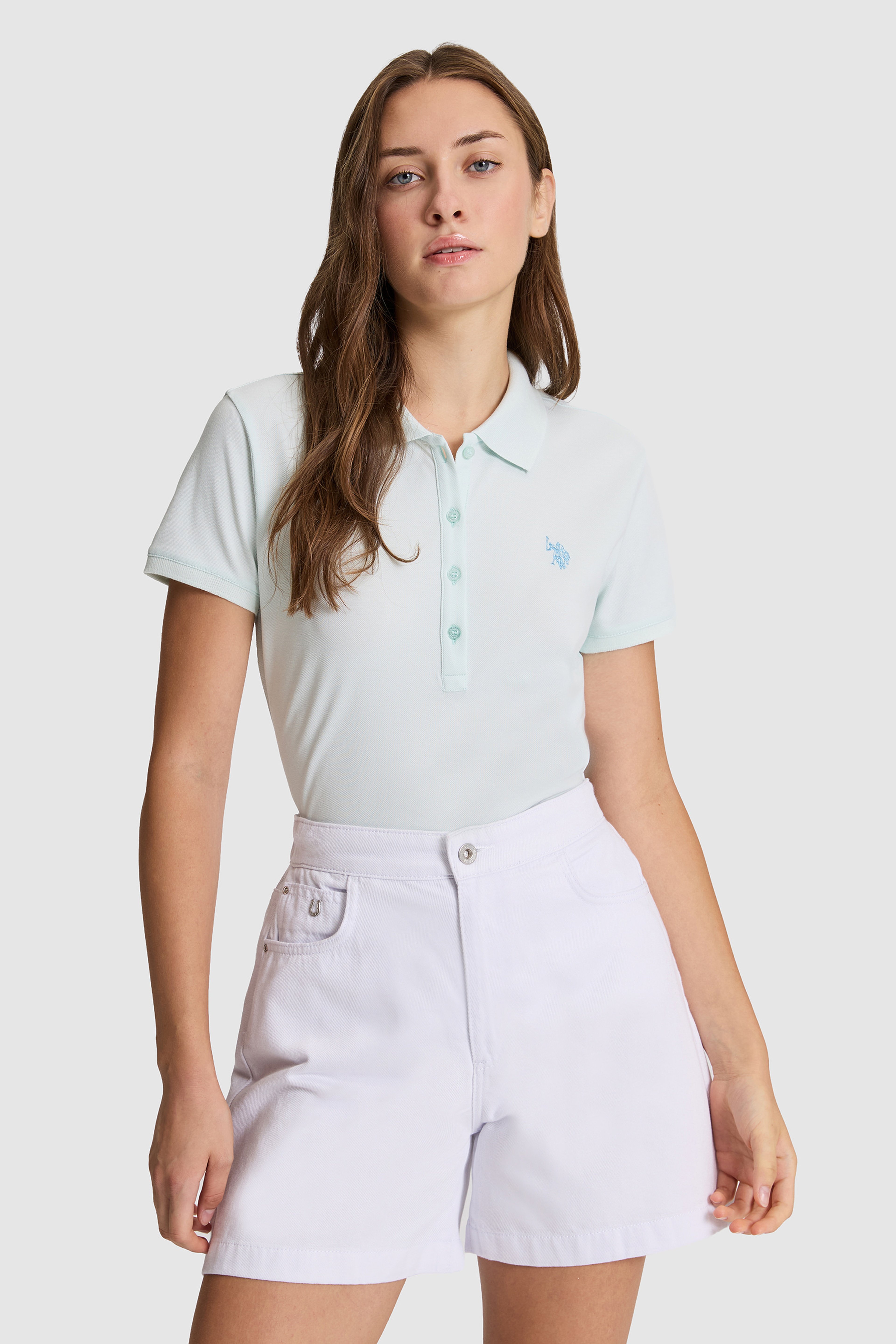 Kadın Su Yeşili Polo Yaka Basic Tişört - Image 1