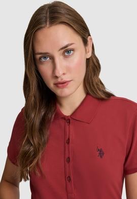 Kadın Vişne Polo Yaka Basic Tişört - 50321818152