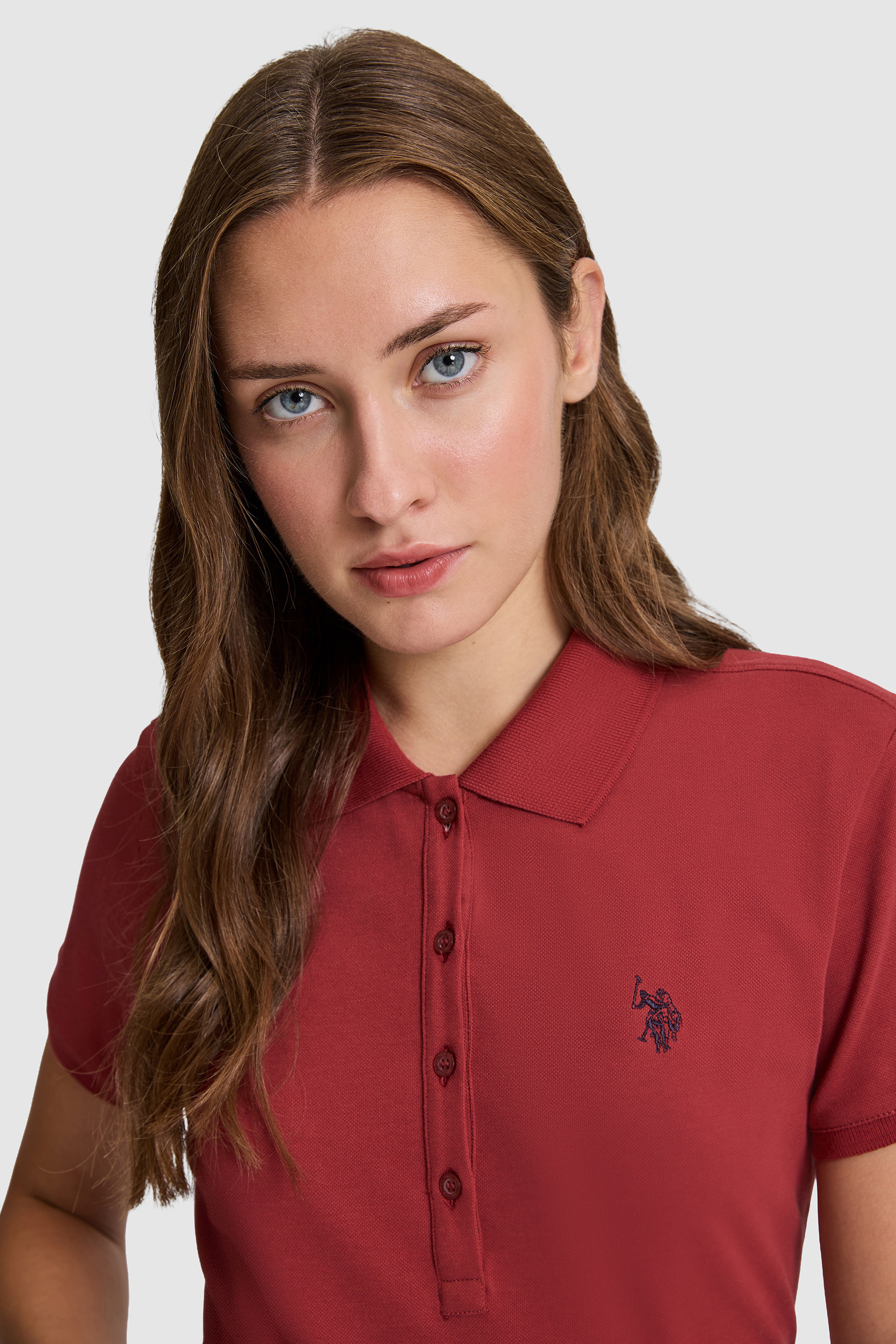 Kadın Vişne Polo Yaka Basic Tişört - Image 2