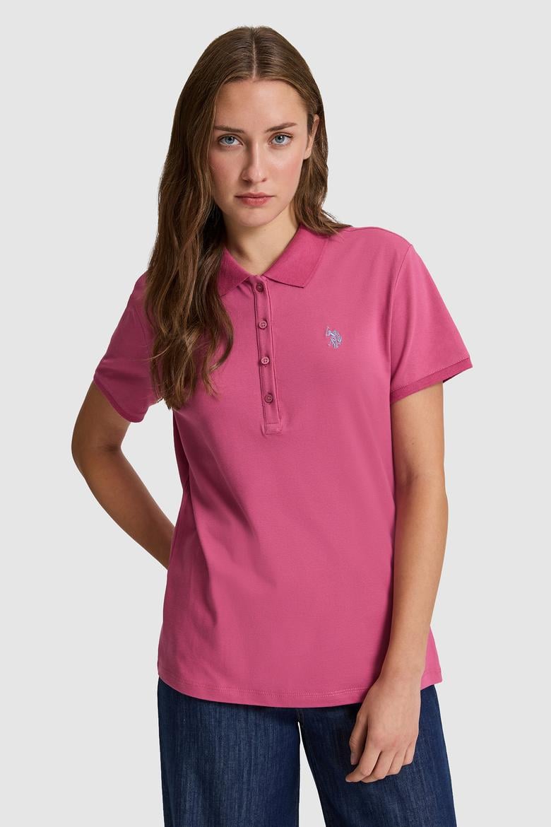 Kadın Fuşya Polo Yaka Basic Tişört