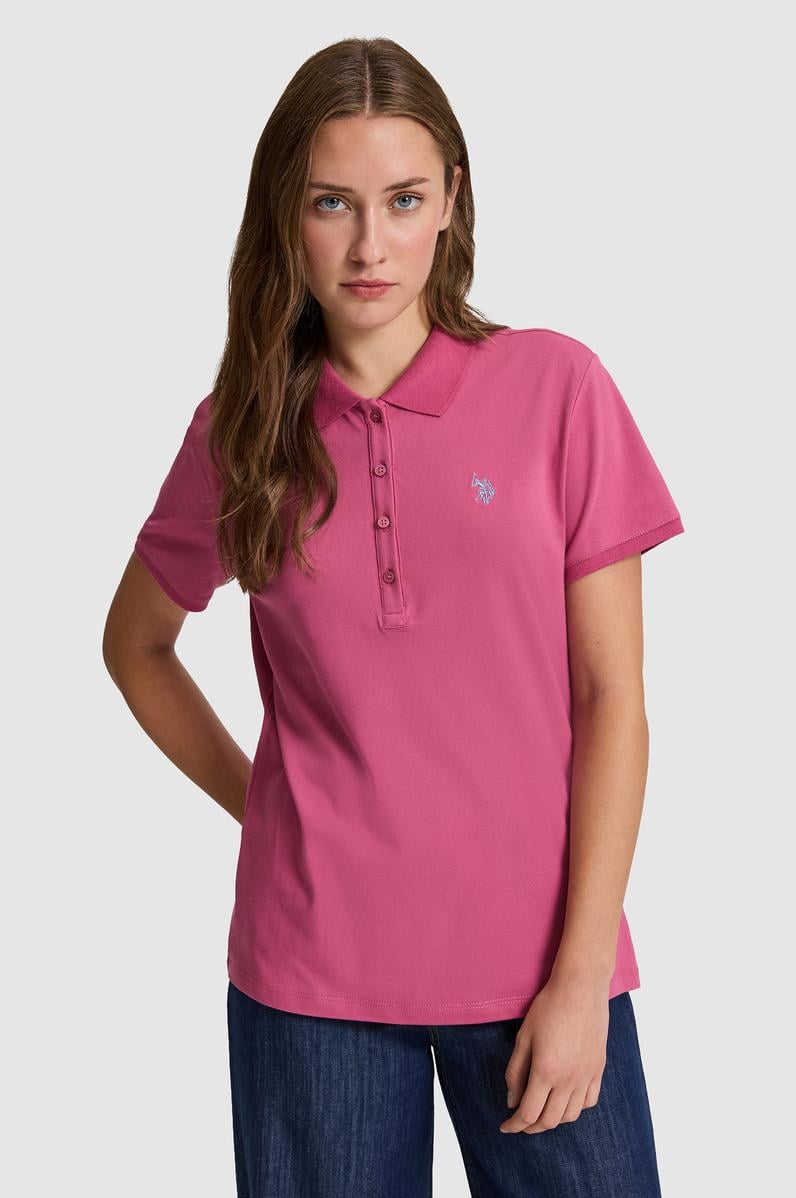 Kadın Fuşya Polo Yaka Basic Tişört