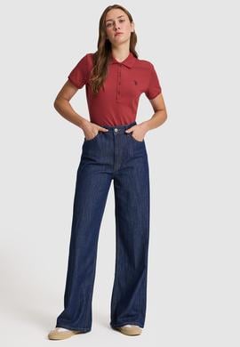 Kadın Vişne Polo Yaka Basic Tişört - 50321818152