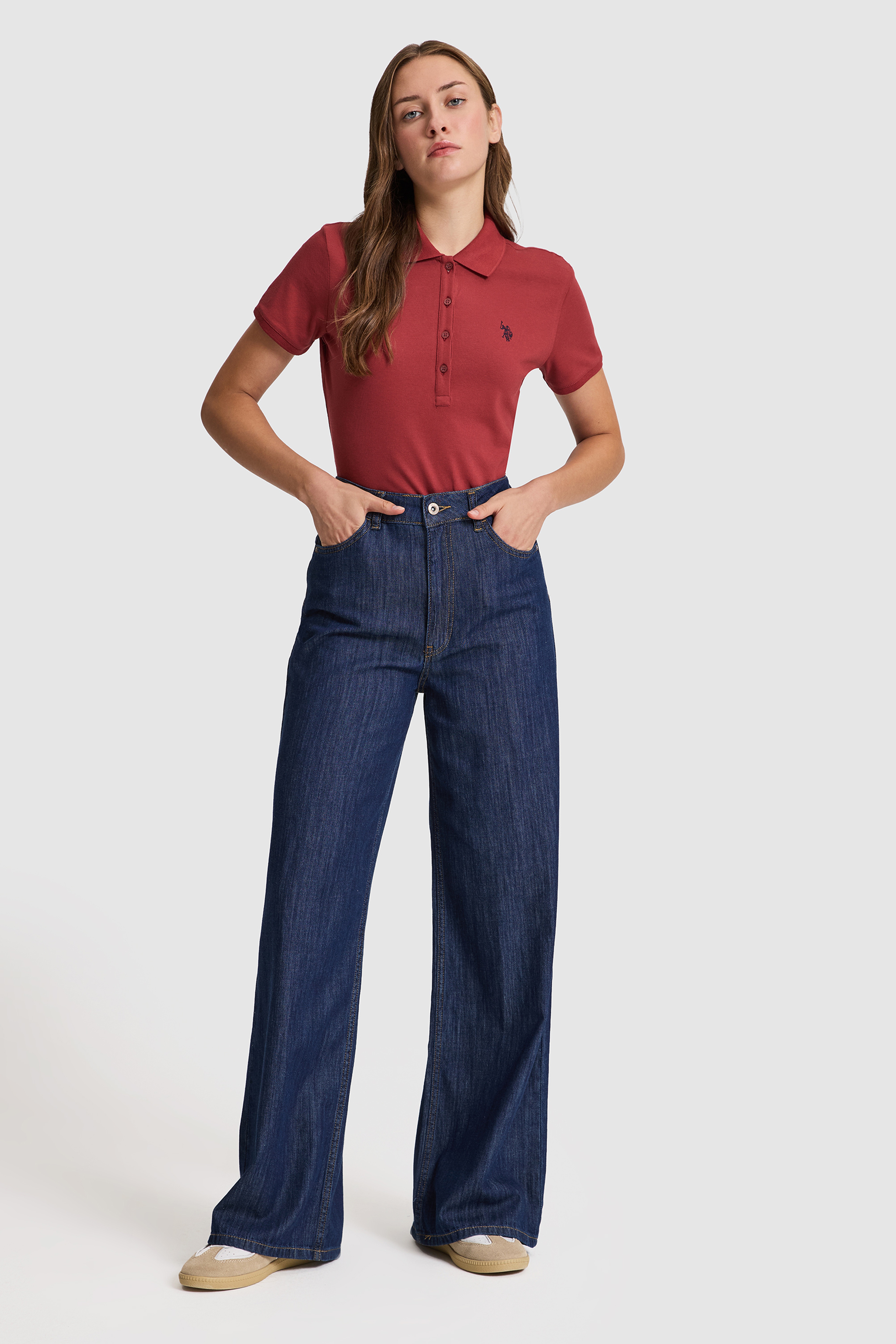 Kadın Vişne Polo Yaka Basic Tişört - Image 5