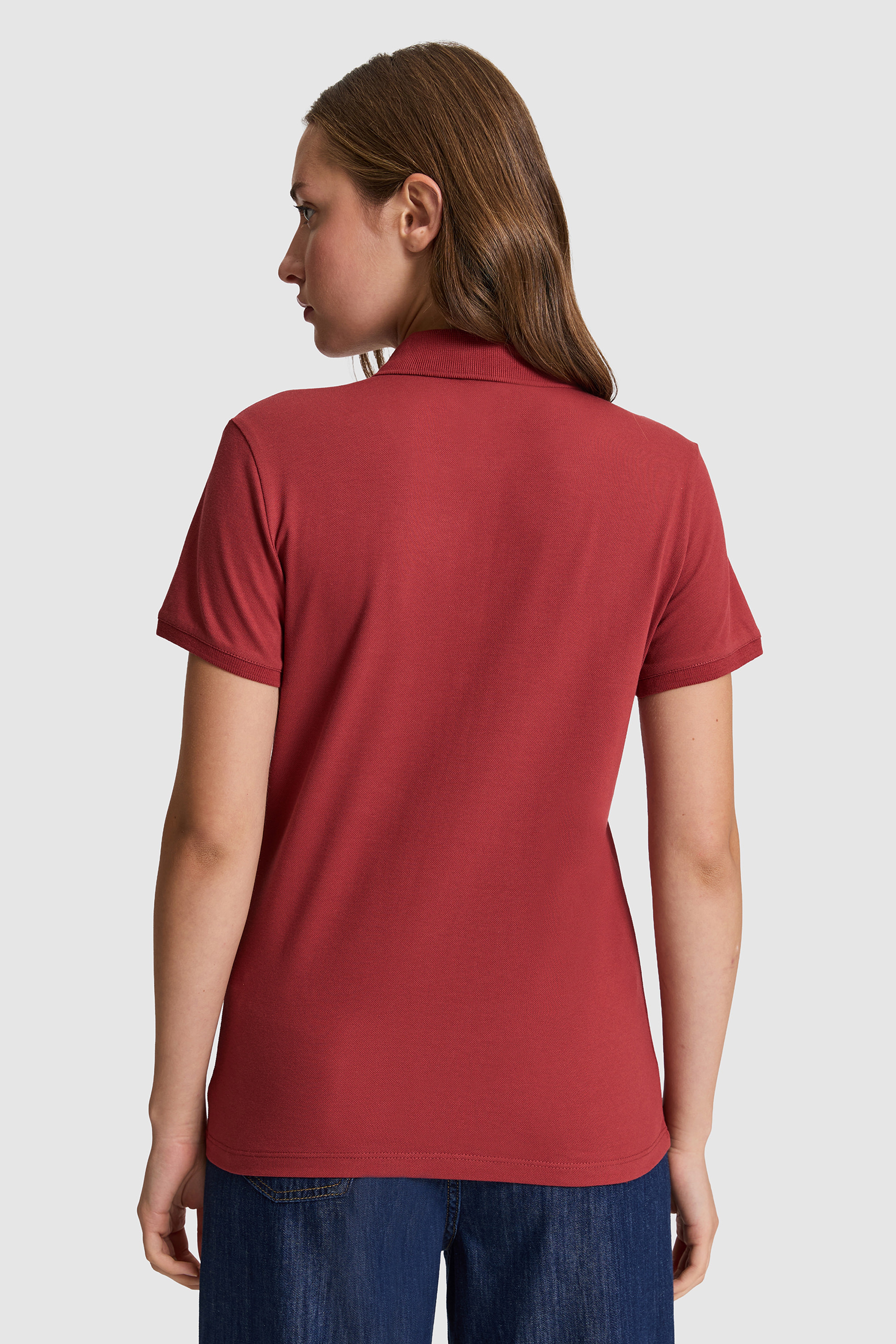 Kadın Vişne Polo Yaka Basic Tişört - Image 6
