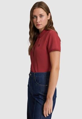 Kadın Vişne Polo Yaka Basic Tişört - 50321818152