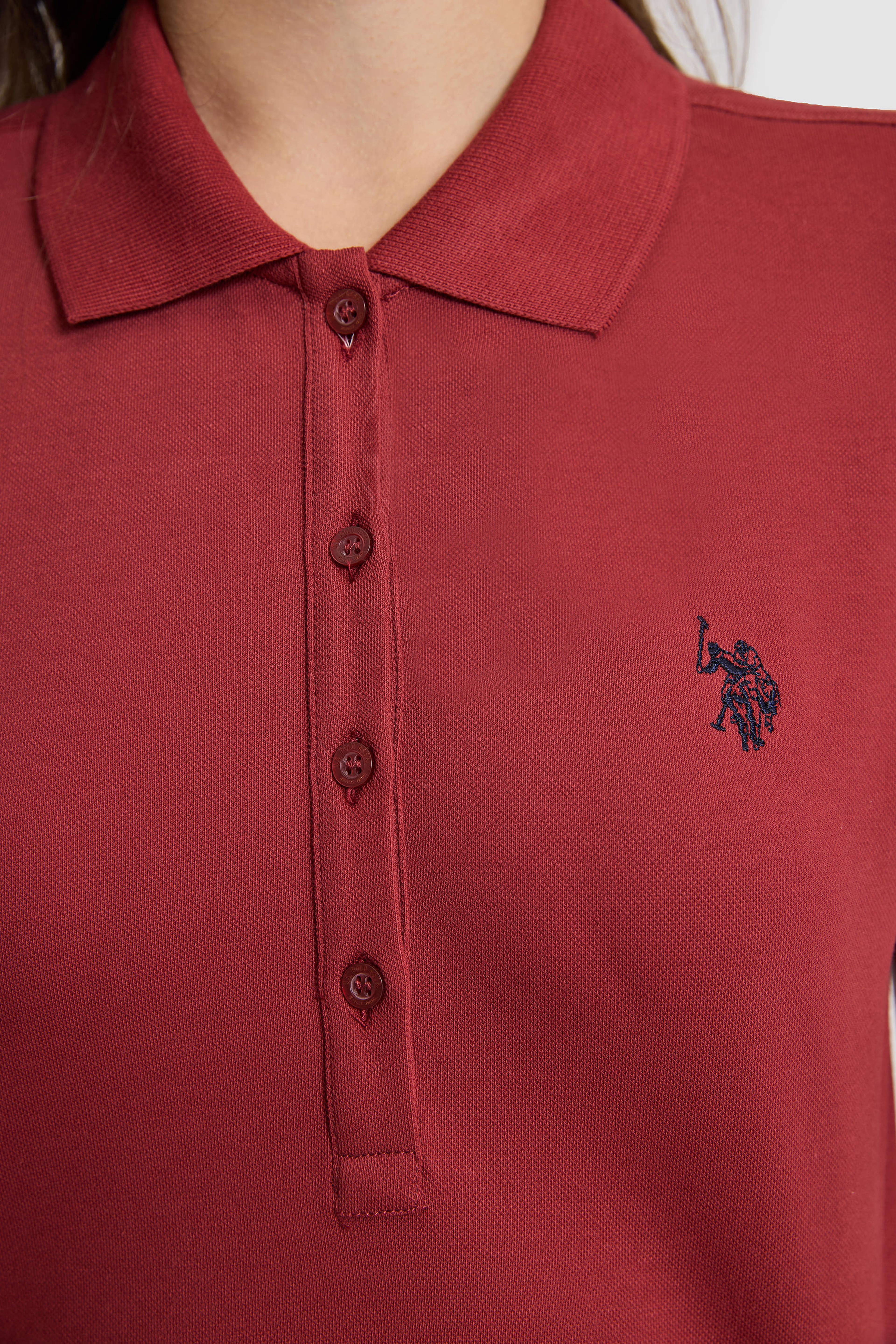 Kadın Vişne Polo Yaka Basic Tişört - Image 7