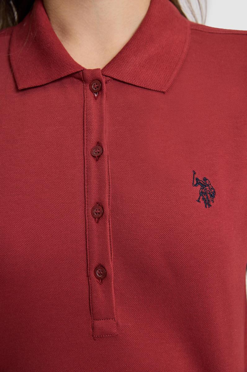 Kadın Vişne Polo Yaka Basic Tişört