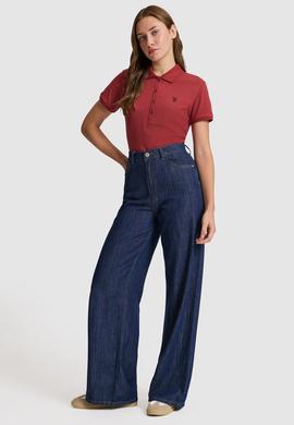Kadın Vişne Polo Yaka Basic Tişört - 50321818152