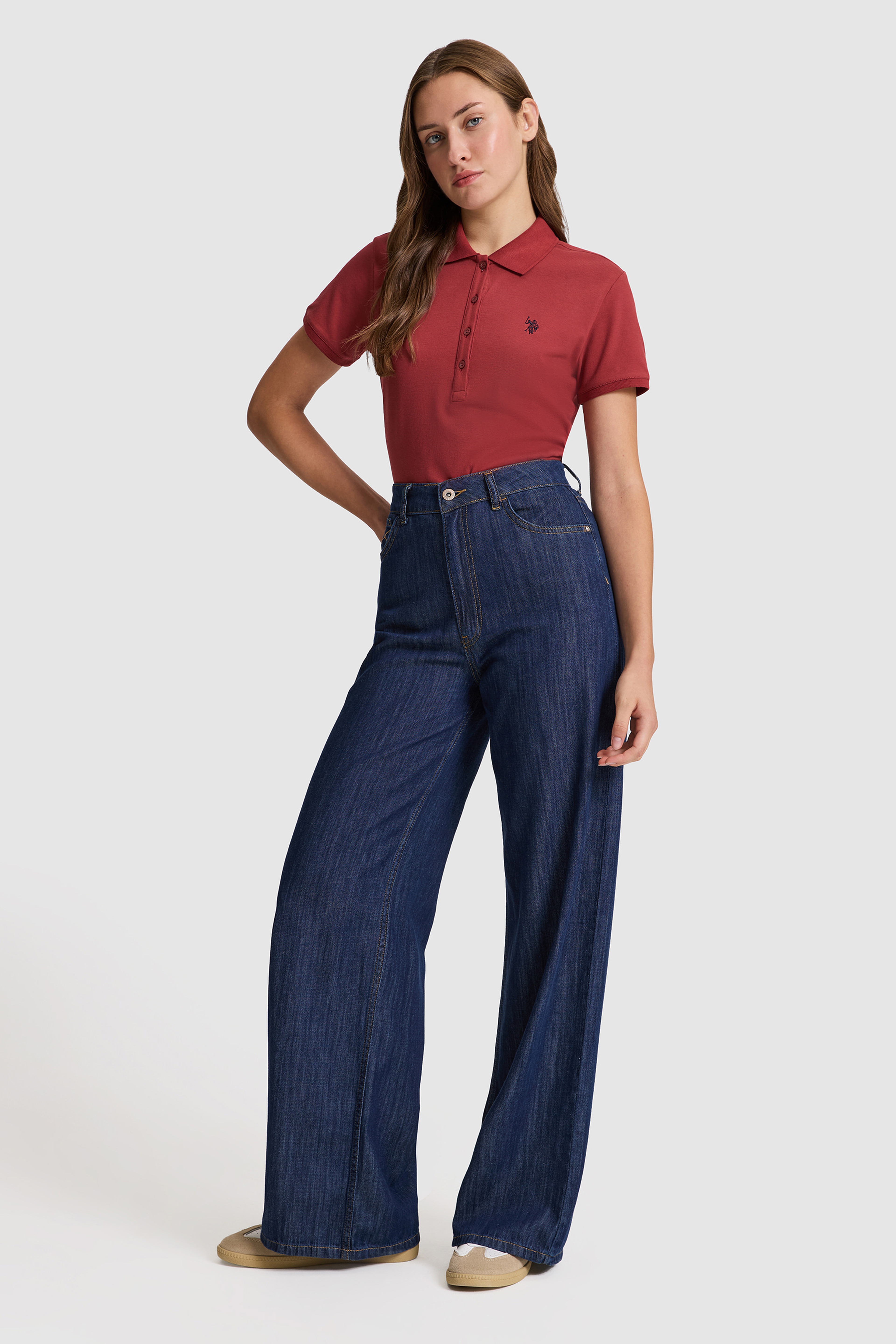 Kadın Vişne Polo Yaka Basic Tişört - Image 4
