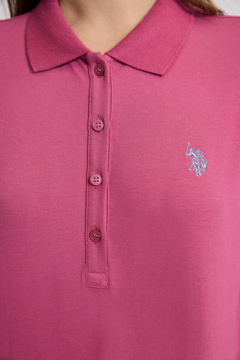 Kadın Fuşya Polo Yaka Basic Tişört - 50321818059