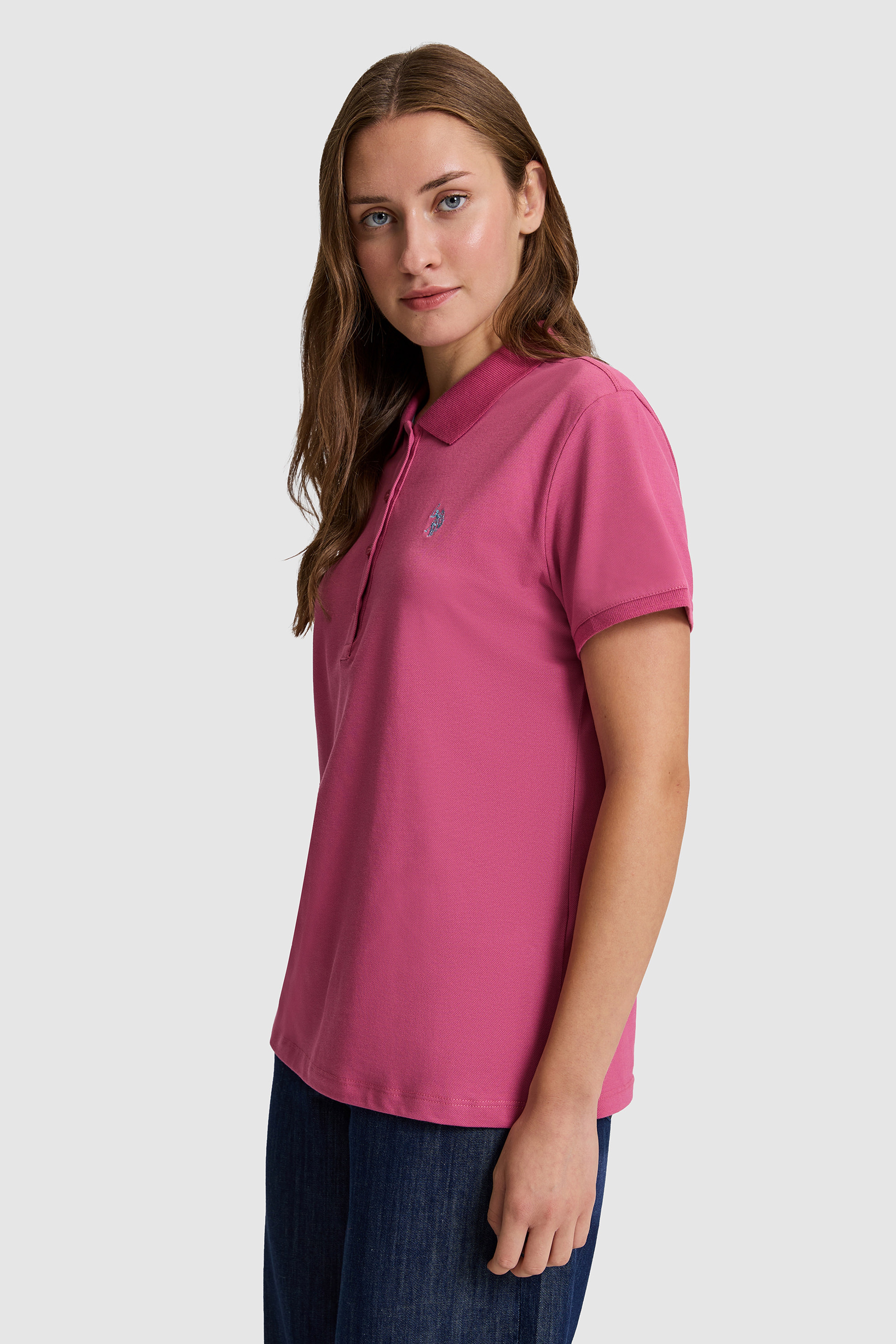 Kadın Fuşya Polo Yaka Basic Tişört - Image 3